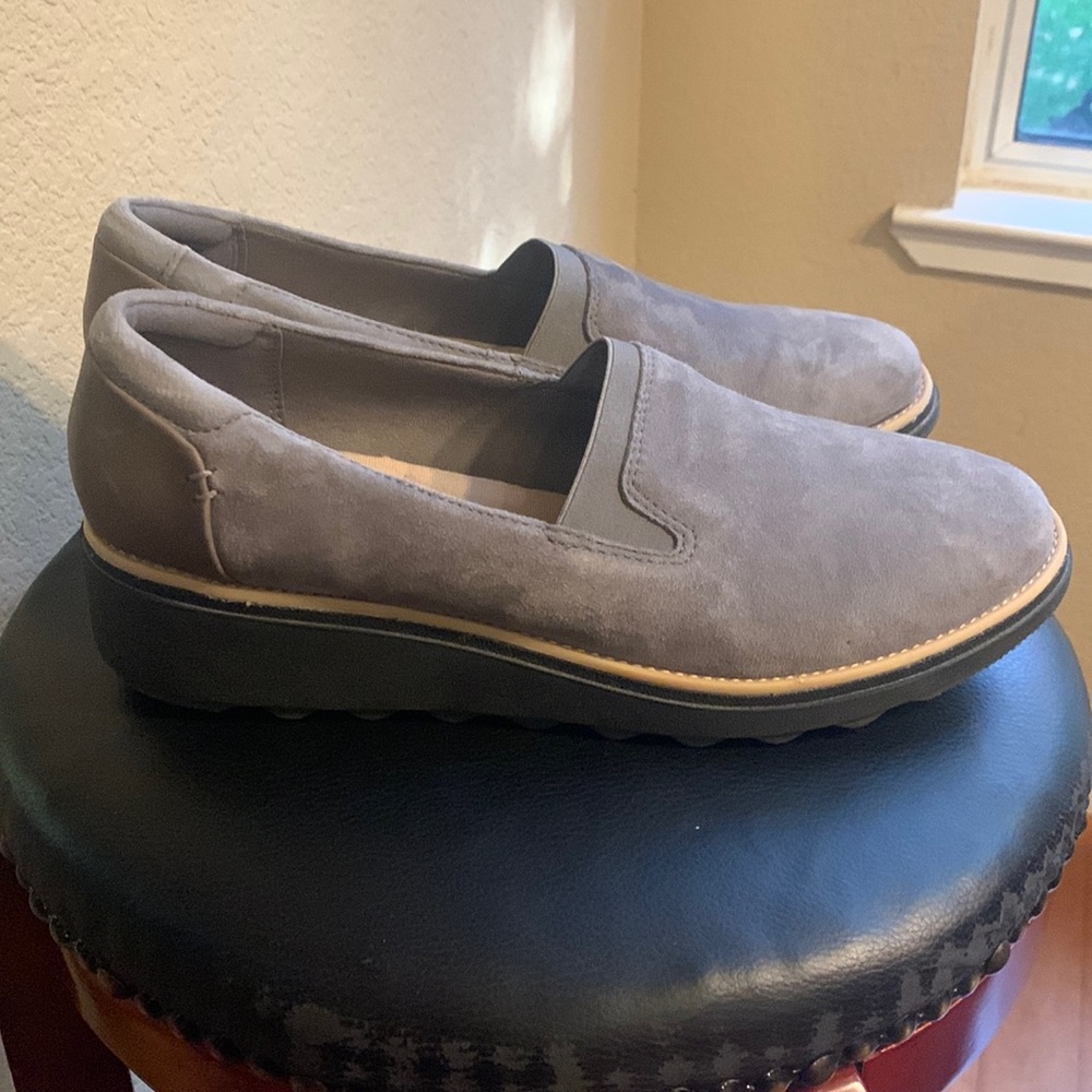 Clarks Gray Suede Loafers Size 9 1/2 Women’s